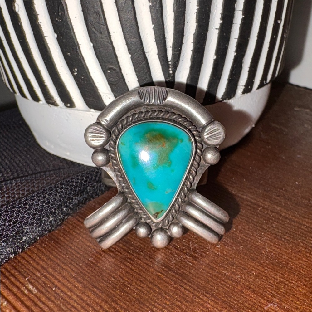 Unique Turquoise Silver 925 Statement Ring Marked… - image 1